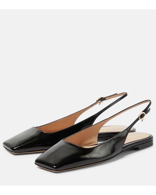 Gianvito Rossi Black Freeda Leather Slingback Flats