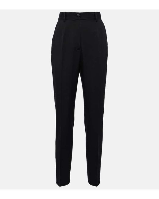 Dolce & Gabbana Blue High-Rise Wool And Silk Slim Pants