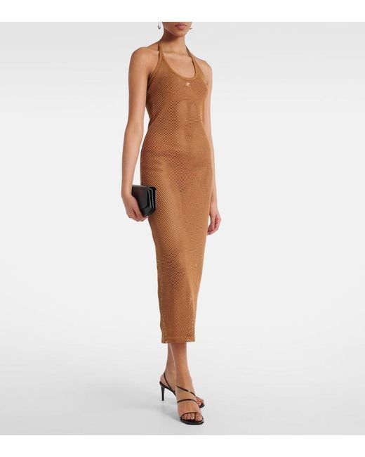 Courreges Brown Sheer Cotton Mesh Midi Dress