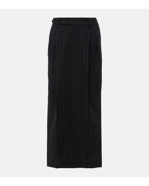 Brunello Cucinelli Black Pinstripe Wool And Cotton Midi Skirt