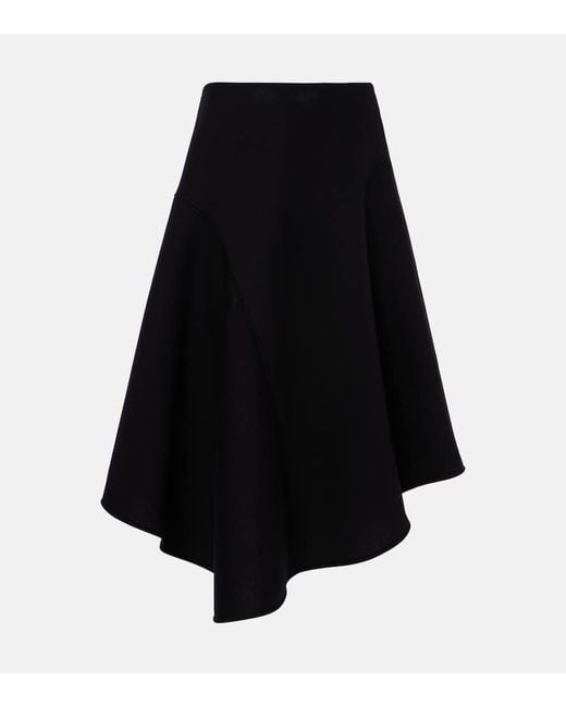Plan C Black Pleated Asymmetric Midi Skirt