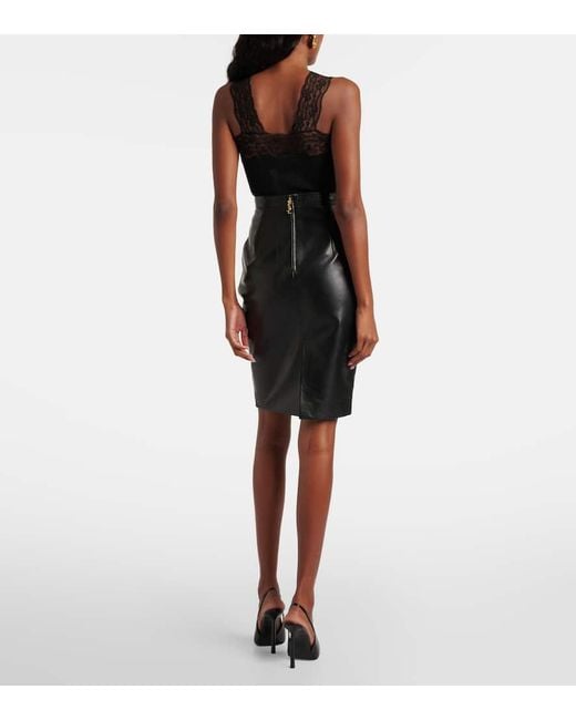 Jupe Crayon A Taille Haute En Cuir Saint Laurent en coloris Black