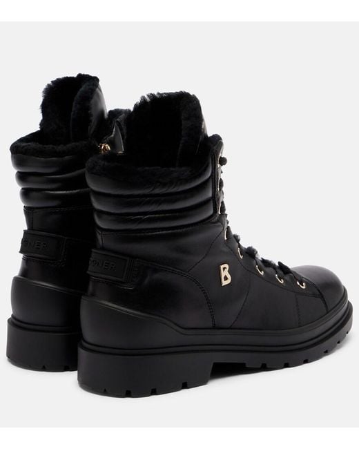 Bogner Black St. Moritz Embellished Shearling-Lined Leather Ankle Boots