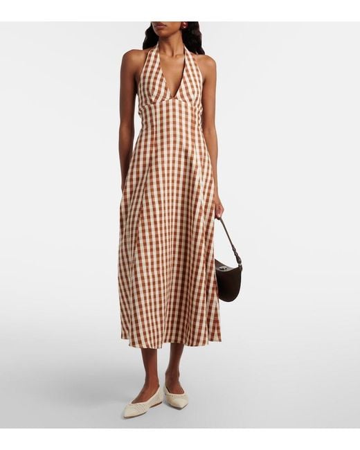 Faithfull The Brand Metallic Marais Gingham Halterneck Linen Midi Dress