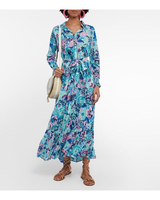 Abito Lungo Kimi Con Stampa di Poupette in Blue