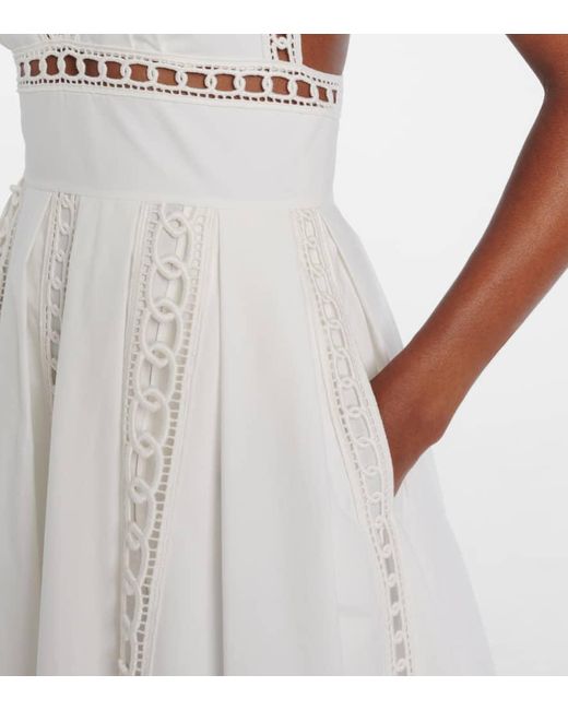 Elie Saab White Besticktes Midikleid Aus Einem Baumwollgemisch