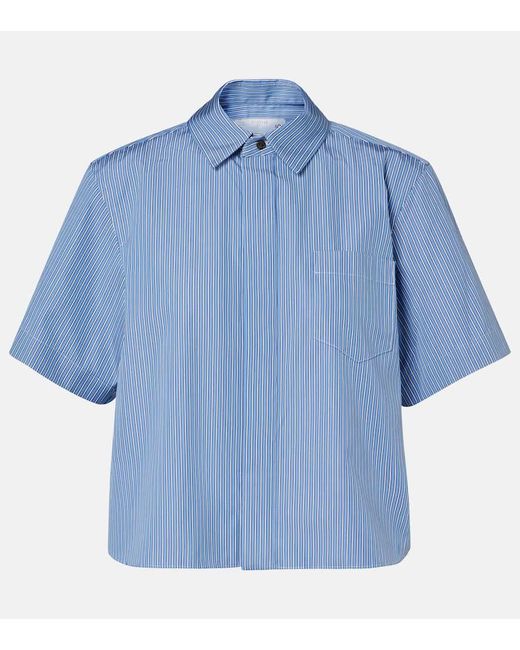 Camisa De Popelin De Algodon A Rayas Sacai de color Blue