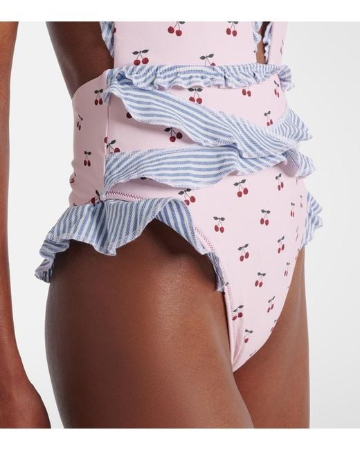 Montce White Tropez Printed Ruffled Swimsuit