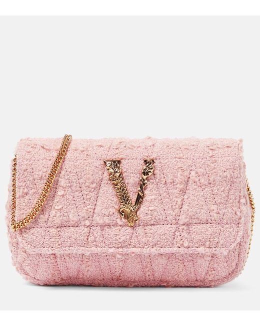 Bolso al hombro Virtus Mini de tweed Versace de color Pink
