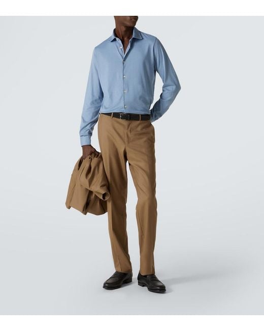 Fedeli Blue Cotton Shirt for men