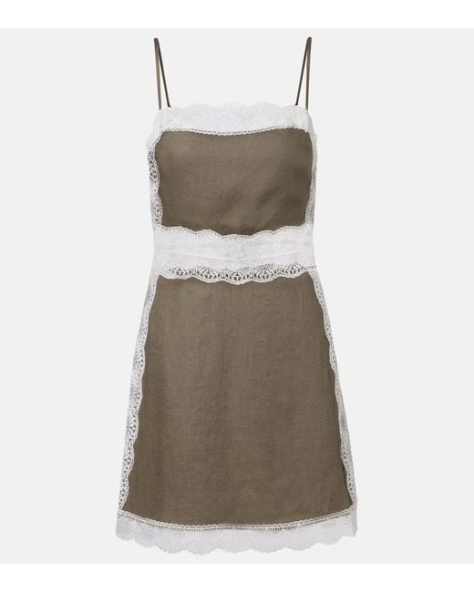 Staud Green Amalina Lace-Trimmed Linen Minidress