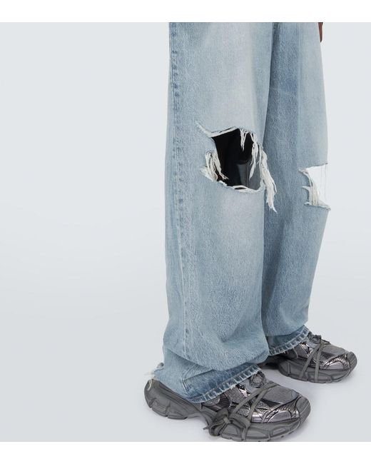 Jeans anchos desgastados Balenciaga de hombre de color Blue