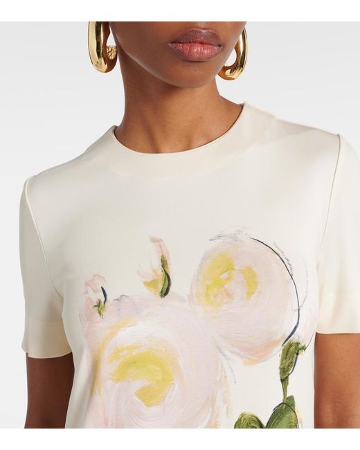 Oscar de la Renta Natural Painted Roses Jersey Maxi Dress