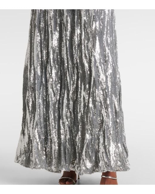 Marmar Halim Gray Sequined Silk-Blend Gown