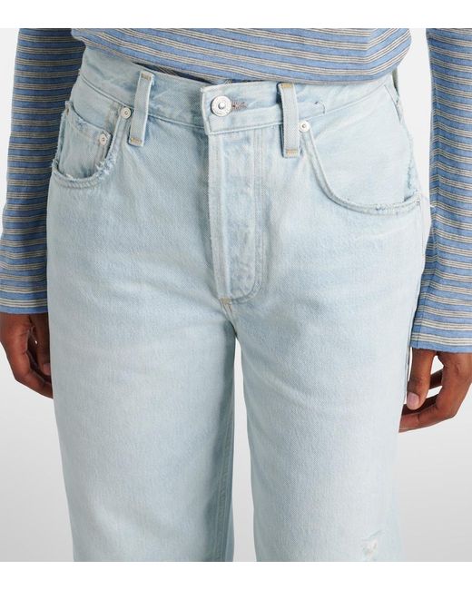 Citizens of Humanity Blue Dahlia Distressed Low-Rise Wide-Leg Jeans