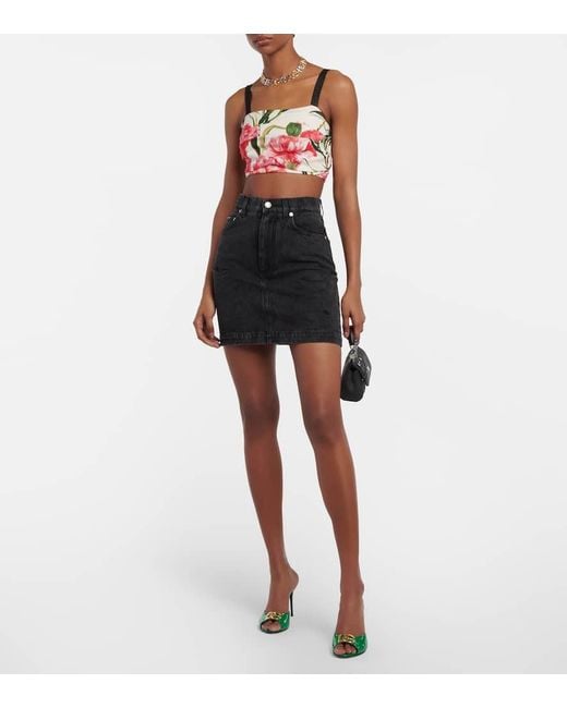 Dolce & Gabbana Red Floral-printed Silk-blend Crop Top