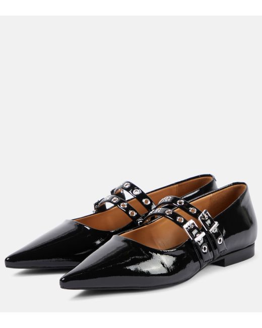 Ganni Brown Faux Leather Mary Jane Flats