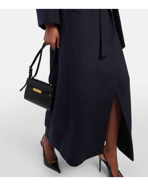 Saint Laurent Blue Cashmere And Wool Wrap Coat