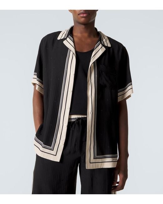 Dolce & Gabbana Black Striped Silk Bowling Shirt for men