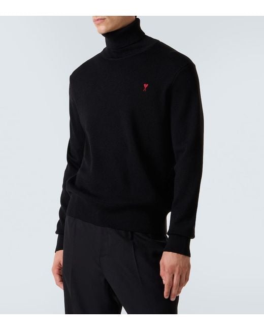 AMI Black Ami De Cour Wool Turtleneck Sweater for men