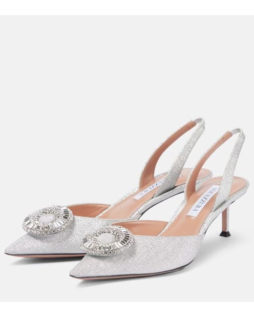 Aquazzura Metallic Crystal Hoop 50 Glitter Slingback Pumps