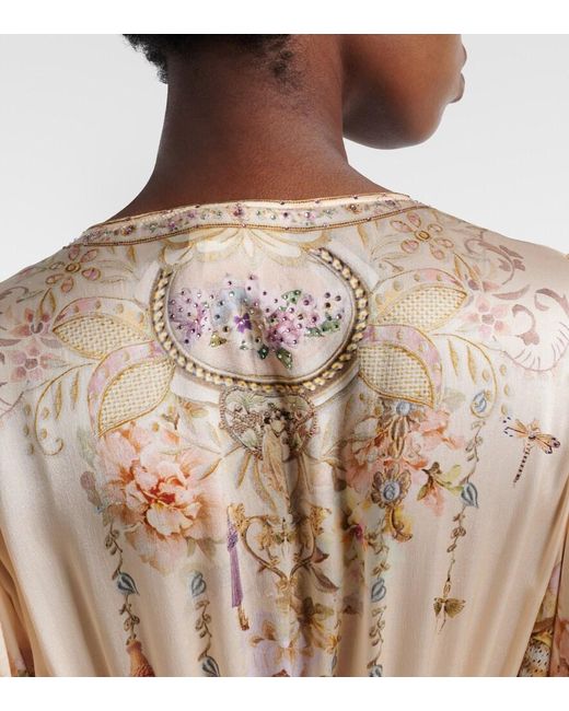 Camilla Natural Embellished Printed Silk Maxi Dress