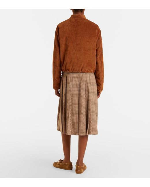 Moncler Brown Checked Pleated Midi Skirt