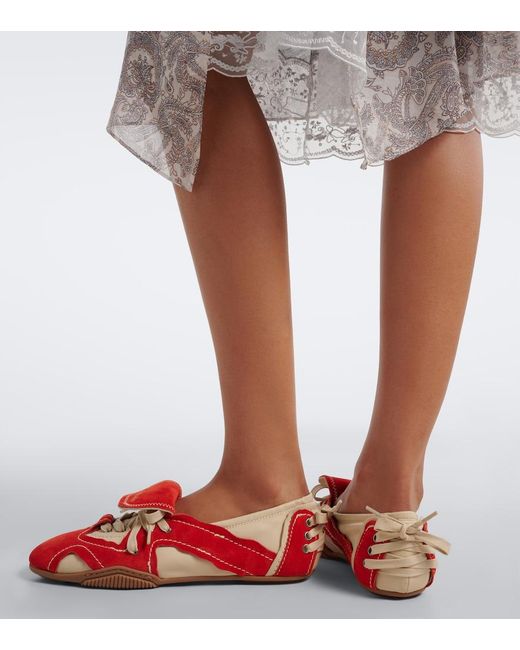Acne Red Bilaria Leather And Suede Sneakers