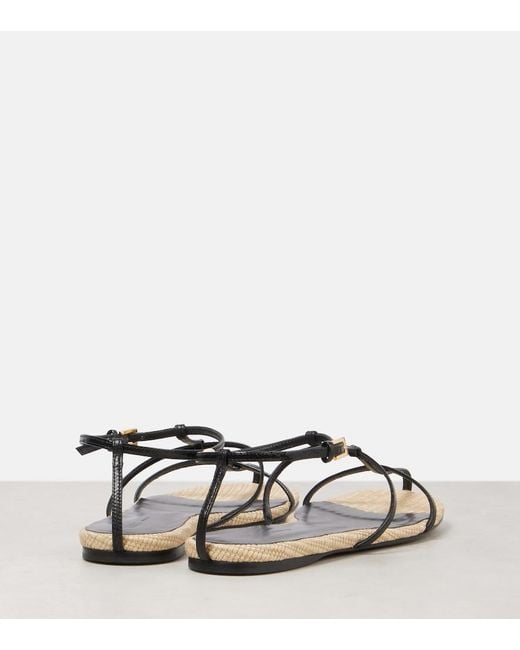 Khaite Black Cage Leather Raffia-Trimmed Sandals