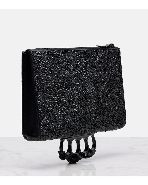 McQueen Black Knuckle Studded Leather Pouch
