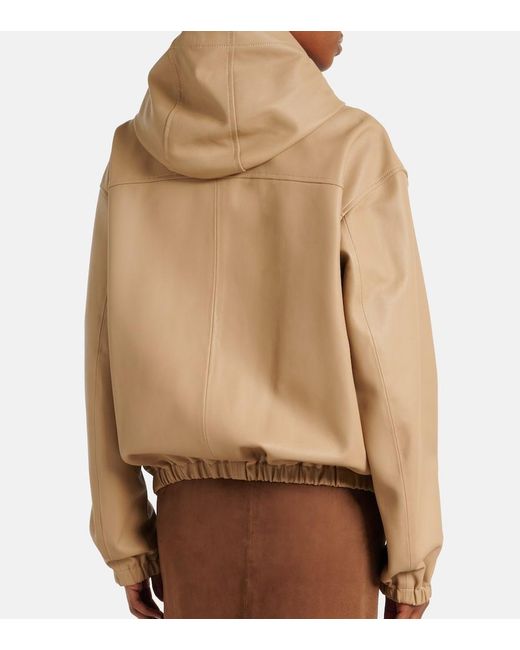 Nour Hammour Natural Leo Leather Zip-Up Hoodie