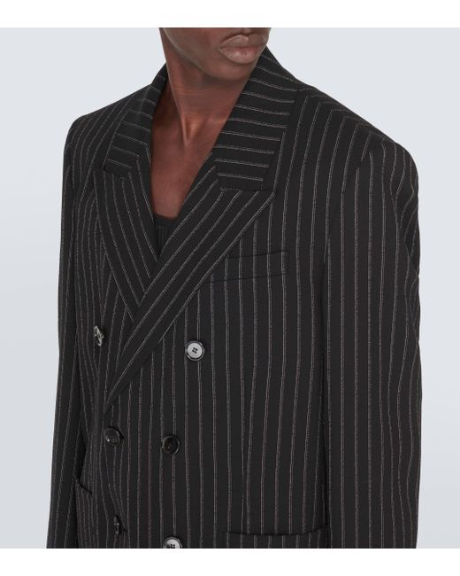 AMI Black Pinstripe Double-breasted Wool Blazer for men