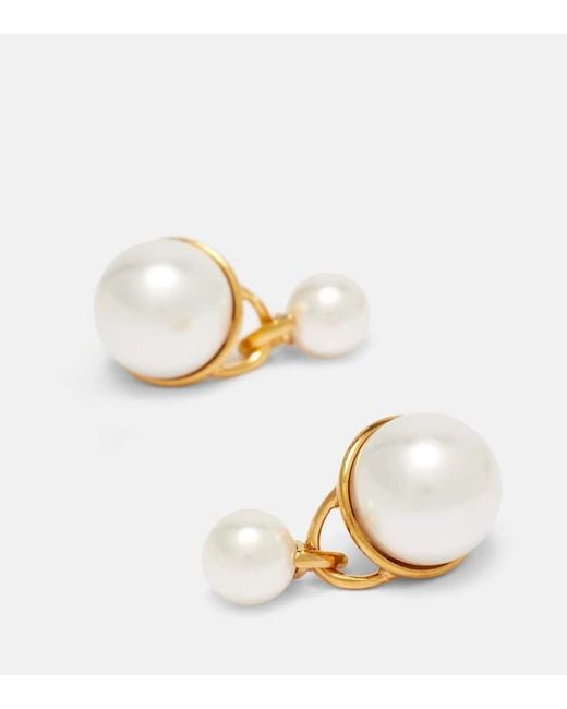 Oscar de la Renta White Faux Pearl Drop Earrings