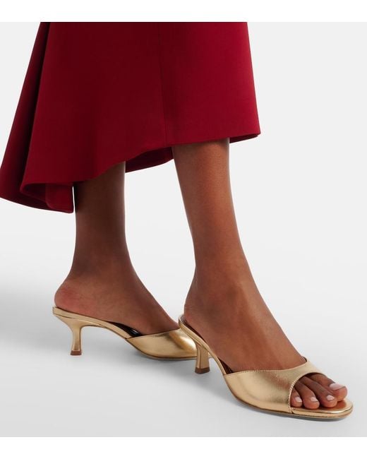 Staud Brown Brigitte 100 Metallic Leather Mules
