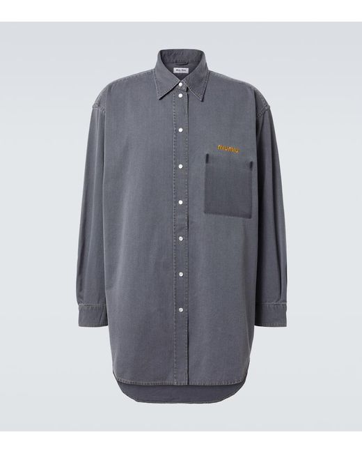 Miu Miu Blue Logo Oversized Chambray Shirt for men