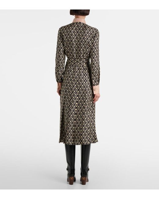 Valentino Gray Toute La V Silk Twill Shirt Dress