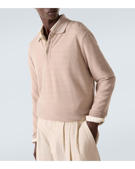 Giorgio Armani Pink Striped Virgin Wool Jersey Polo Sweater for men