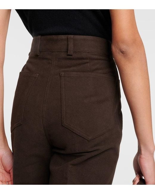 Totême  Brown High-Rise Velour Straight Pants