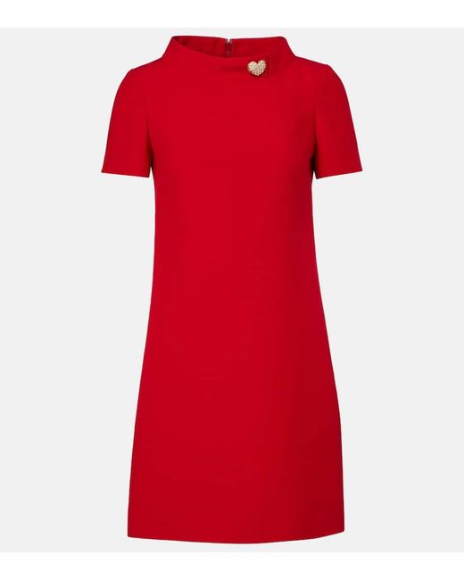 Valentino Red Embellished Wool And Silk Minidress