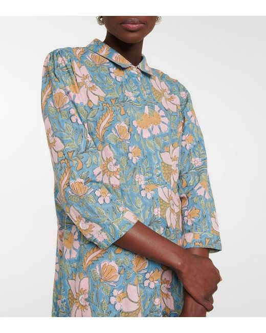 Juliet Dunn Blue Bedrucktes Maxikleid Aus Baumwolle