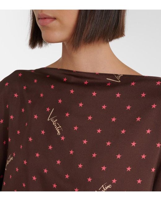 Valentino Brown Printed Silk Twill Top