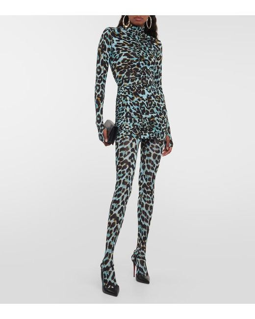 Alex Perry Green Kiran Ruched Leopard-Print Miniskirt
