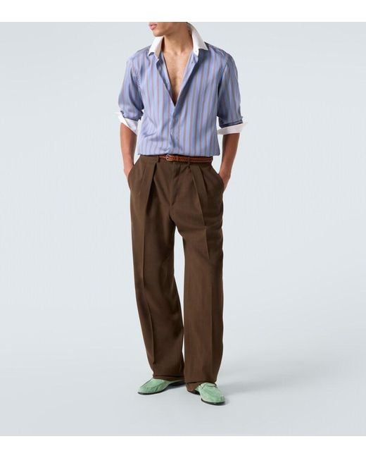 Tom Ford Blue Striped Silk Shirt for men