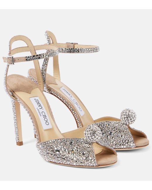 Jimmy Choo Metallic Sacora 100 Crystal-Embellished Sandals