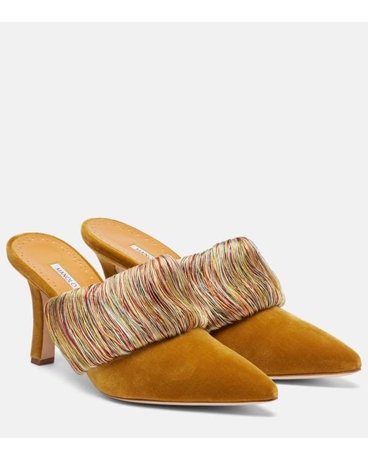 Manolo Blahnik Brown Caldean 90 Velvet Mules