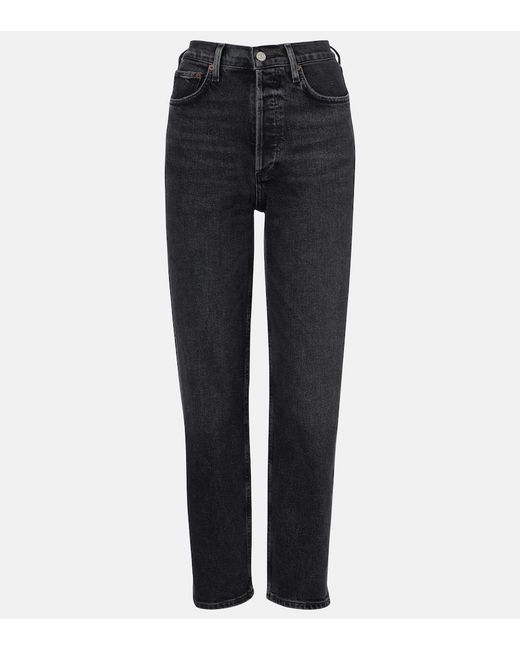 Agolde Black 90's Pinch Waist Crop Straight Jeans
