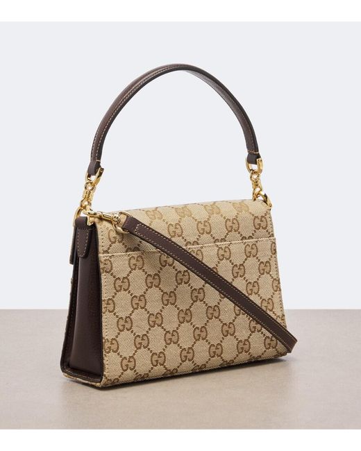 Gucci Brown Horsebit Small Gg Canvas Top-Handle Bag