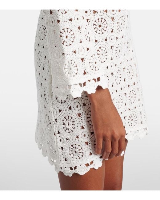 Rixo White Envalira Cotton Crochet Minidress