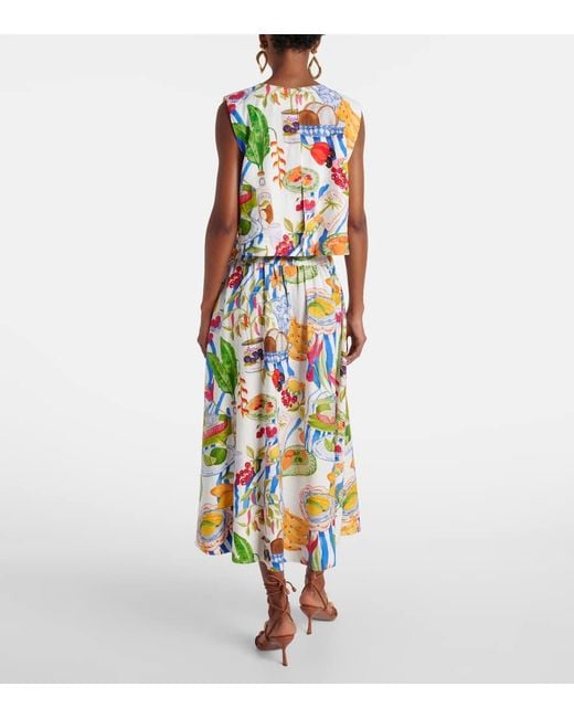 Jupe Midi Imprimee En Lin Melange Farm Rio en coloris White