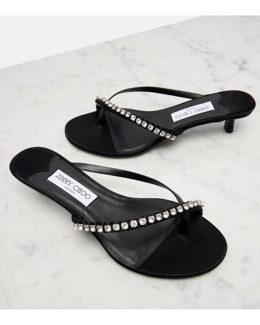Jimmy Choo Dila 35 Leather And Satin Thong Sandals in Black | Lyst UK